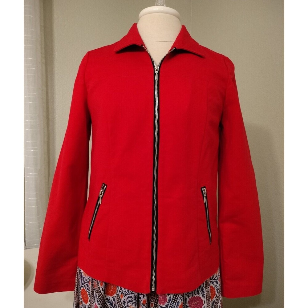 Chico's Womens Size 0 (S) Zip Up Cotton Jacket Pockets Unlined Red